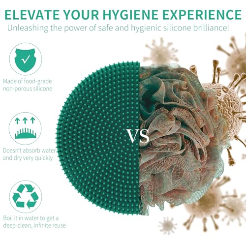 BEAUTAIL Silicone Body Scrubber Shower Bath Brush, More Hygienic Than Traditional Loofah, Lather Nicely, Long Lasting, Gentle Exfoliating For Women Men Baby Sensitive Skin, 1 Pack, Green - Image 2
