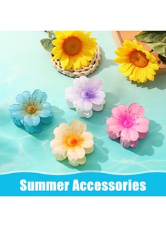 HAPTIME 4 Pack Preppy Flower Claw Clips For Women, Cute Hawaiian Summer Accessories For Thick & Thin Hair, Gifts For Teen Girls  - Image 2