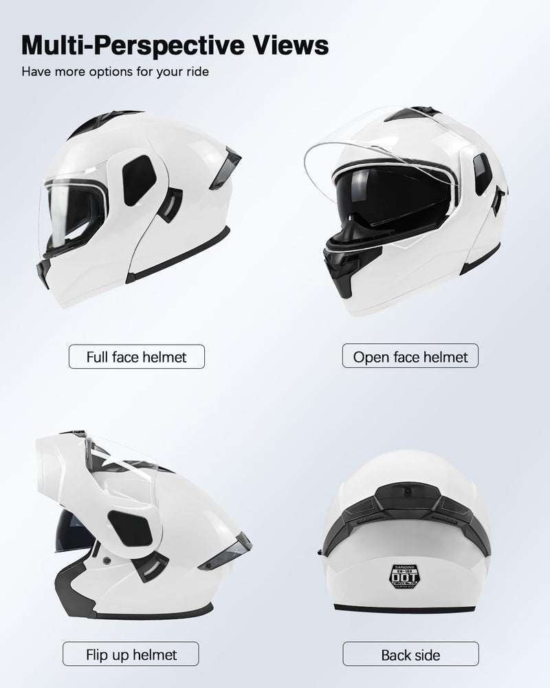 TTMiku Motorcycle Helmet, Youth Adult Full Face Flip Up Modular Dirt Bike ATV Motorbike Street Race Helmet Casco para Moto, DOT Approved (Pearl White, Small) - Image 2