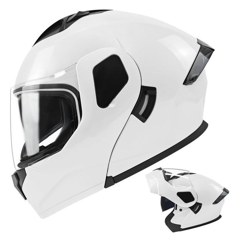 TTMiku Motorcycle Helmet, Youth Adult Full Face Flip Up Modular Dirt Bike ATV Motorbike Street Race Helmet Casco para Moto, DOT Approved (Pearl White, Small) - Image 1