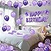 Peconal Purple Happy Birthday Balloons Decorations Purple Lavender Birthday Balloon Letters Banner with 6 Pcs Star Balloons Artificial Rose Petals 24 Flameless LED Candles for Room Hotel Party Decorations - Image 2