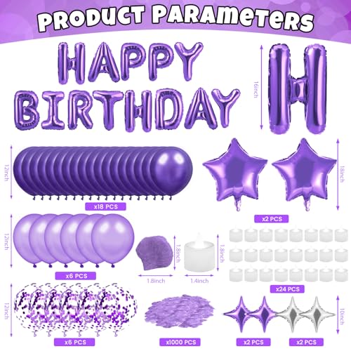 Peconal Purple Happy Birthday Balloons Decorations Purple Lavender Birthday Balloon Letters Banner with 6 Pcs Star Balloons Artificial Rose Petals 24 Flameless LED Candles for Room Hotel Party Decorations - Image 5