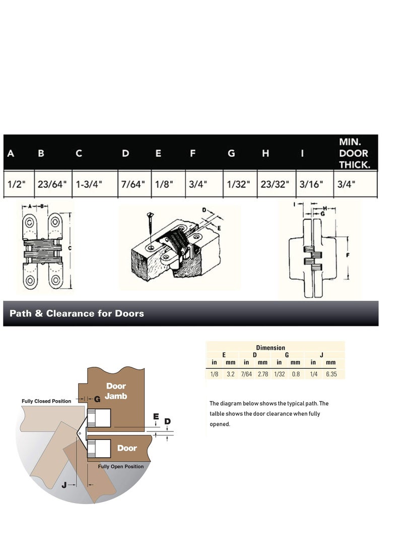 Y&D - 2 Pairs Hidden Cabinet Hinge, for Stainless Steel Invisible Door, with Screws Furniture Drawer Window, Leaf Height 1-3/4'' - Image 1
