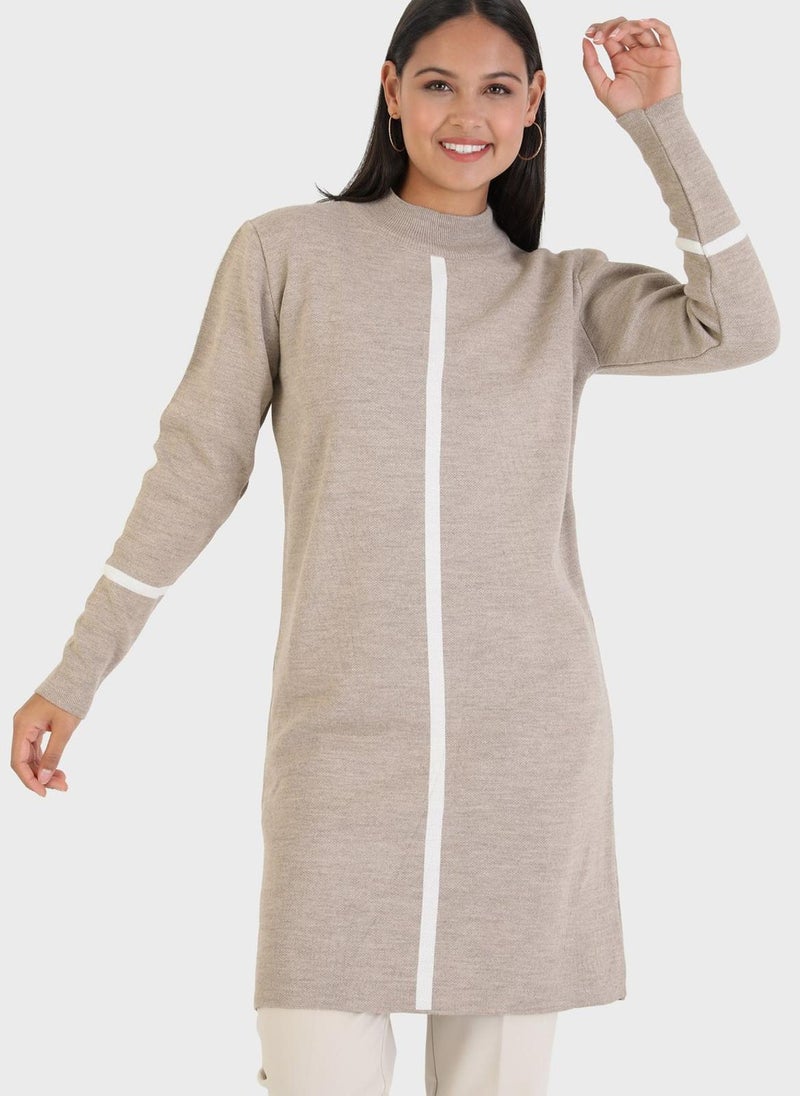Refka by modanisa - Stripe Detail Crew Neck Tunic - Image 1