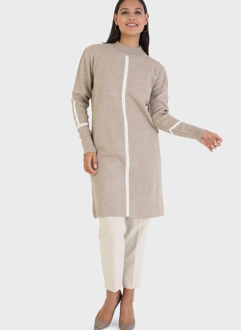Refka by modanisa - Stripe Detail Crew Neck Tunic - Image 1