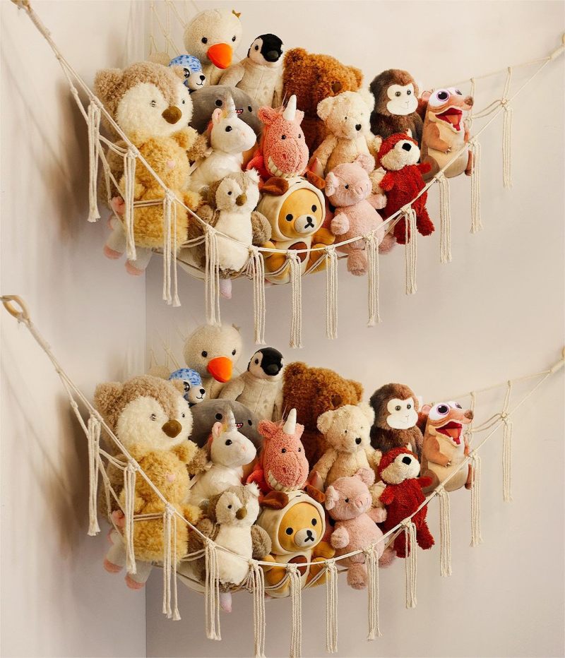 Stuffed Animal Storage Hammock: Large 41"*41"*53" Baby Pink Premium Cotton - Space Saving Cute Bohemian Decor for Kids Bedroom Nursery Playroom - Image 1