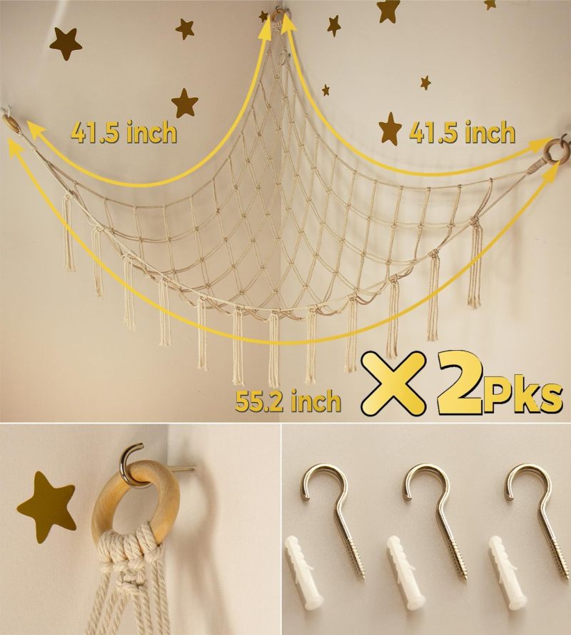 Stuffed Animal Storage Hammock: Large 41"*41"*53" Baby Pink Premium Cotton - Space Saving Cute Bohemian Decor for Kids Bedroom Nursery Playroom - Image 3