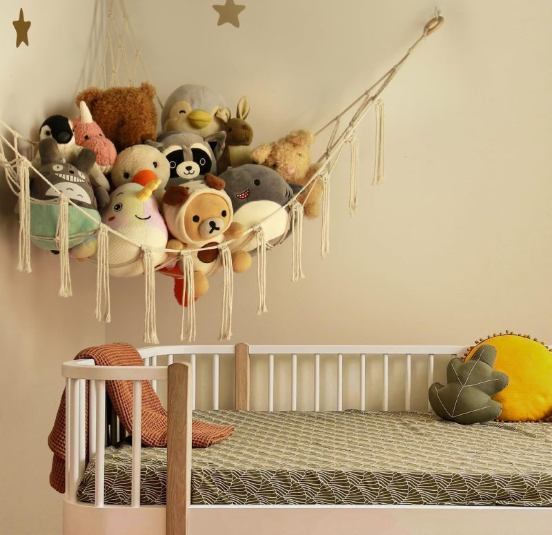 Stuffed Animal Storage Hammock: Large 41"*41"*53" Baby Pink Premium Cotton - Space Saving Cute Bohemian Decor for Kids Bedroom Nursery Playroom - Image 5