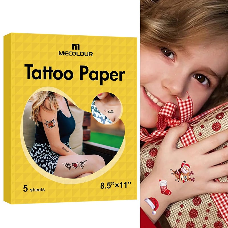 MECOLOUR Printable Temporary Tattoo Paper 8.5"X11"-5 Sets for Inkjet printer DIY Image Transfer Decal Paper for Skin, For Halloween, Celebrate Festivals, Parties, Birthday Bashes,New Year