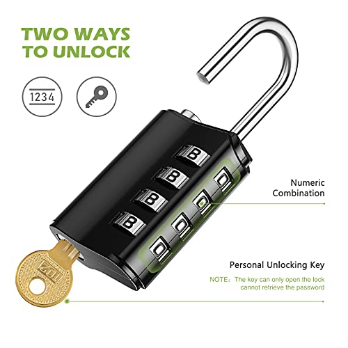 KeeKit Combination Lock, Resettable 4 Digit Combination Padlock with Keys, Waterproof Gate Lock for Locker, Fence, Case, Gym, School and Employee Locker, Toolbox – 4 Pack, Black - Image 2