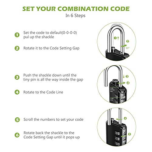 KeeKit Combination Lock, Resettable 4 Digit Combination Padlock with Keys, Waterproof Gate Lock for Locker, Fence, Case, Gym, School and Employee Locker, Toolbox – 4 Pack, Black - Image 5