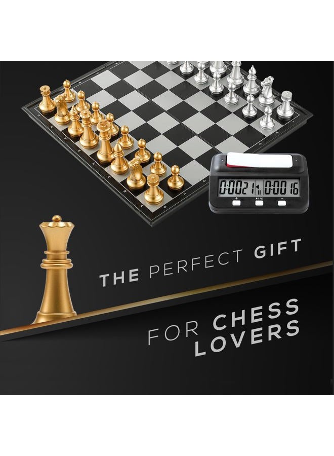 BETTERLINE Magnetic Chess Board Game & Digital Chess Clock Timer Set - Professional and Portable, 14" x 14" Inches Chess Board - Travel Chess, Board Games - Image 2