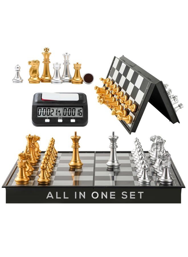 BETTERLINE Magnetic Chess Board Game & Digital Chess Clock Timer Set - Professional and Portable, 14" x 14" Inches Chess Board - Travel Chess, Board Games - Image 1