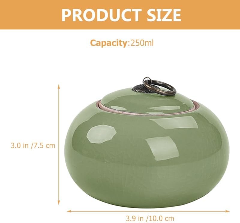 PRETYZOOM Ceramic Storage Jar Tea Canister 250ml Vintage Glaze Food Canisters with Lid Porcelain Candy Jar Airtight Condiment Pot for Loose Tea Coffee Spice Nuts Snack Green - Image 5