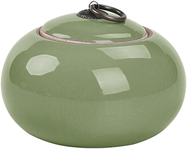PRETYZOOM Ceramic Storage Jar Tea Canister 250ml Vintage Glaze Food Canisters with Lid Porcelain Candy Jar Airtight Condiment Pot for Loose Tea Coffee Spice Nuts Snack Green - Image 1