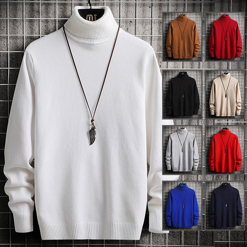 2022 Mens High Neck Sweater Knitted Slim Pullover Red