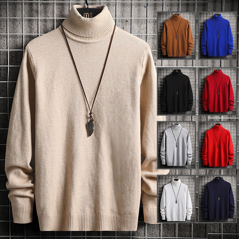 2022 Mens High Neck Sweater Knitted Slim Pullover Red