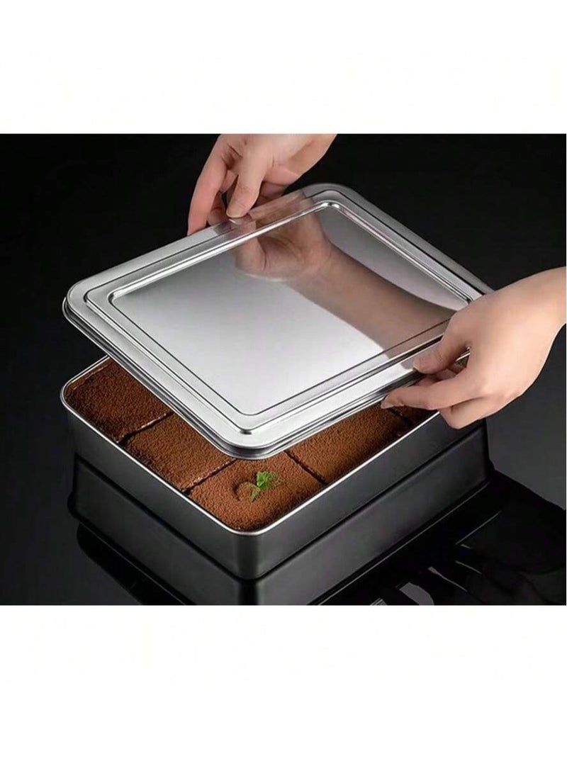Stainless Steel Square Serving Tray with Lid – Multifunctional, Deep, and Thickened – Ideal for Baking, Tiramisu, Pastries, Roasted Fish, Grilled Meats, Steaming, and Storing Food – Perfect for Kitc - Image 3