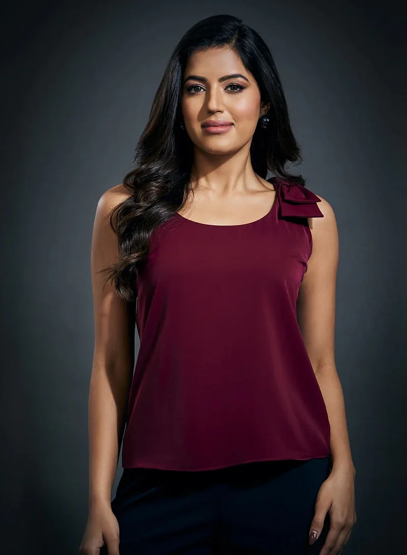 Zigzag Strap Bow Sleeveless Top-Red