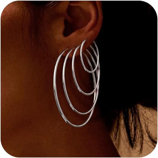 Cuicanstar 4 Pairs Silver Plated Hoop Earrings for Women Lightweight Hypoallergenic Silver Hoops Stainless Steel Hoop Earrings Loop Earrings Set - Image 5
