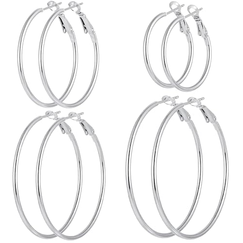 Cuicanstar 4 Pairs Silver Plated Hoop Earrings for Women Lightweight Hypoallergenic Silver Hoops Stainless Steel Hoop Earrings Loop Earrings Set - Image 1
