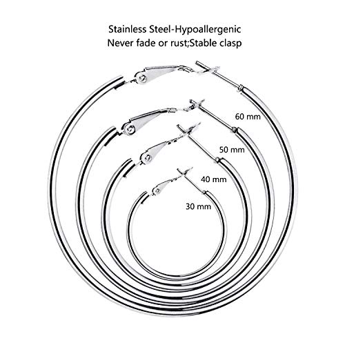 Cuicanstar 4 Pairs Silver Plated Hoop Earrings for Women Lightweight Hypoallergenic Silver Hoops Stainless Steel Hoop Earrings Loop Earrings Set - Image 4
