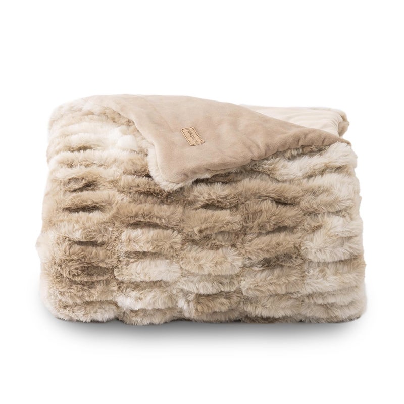 EVERGRACE Luxurious Soft Faux Rabbit Fur Throw Blanket Cozy Fuzzy Plush Warm Throws for Couch Bed Sofa Chair Home Decor Ruched Bubble Fluffy Blanket with Reversible Velvet 50 x 60 Beige