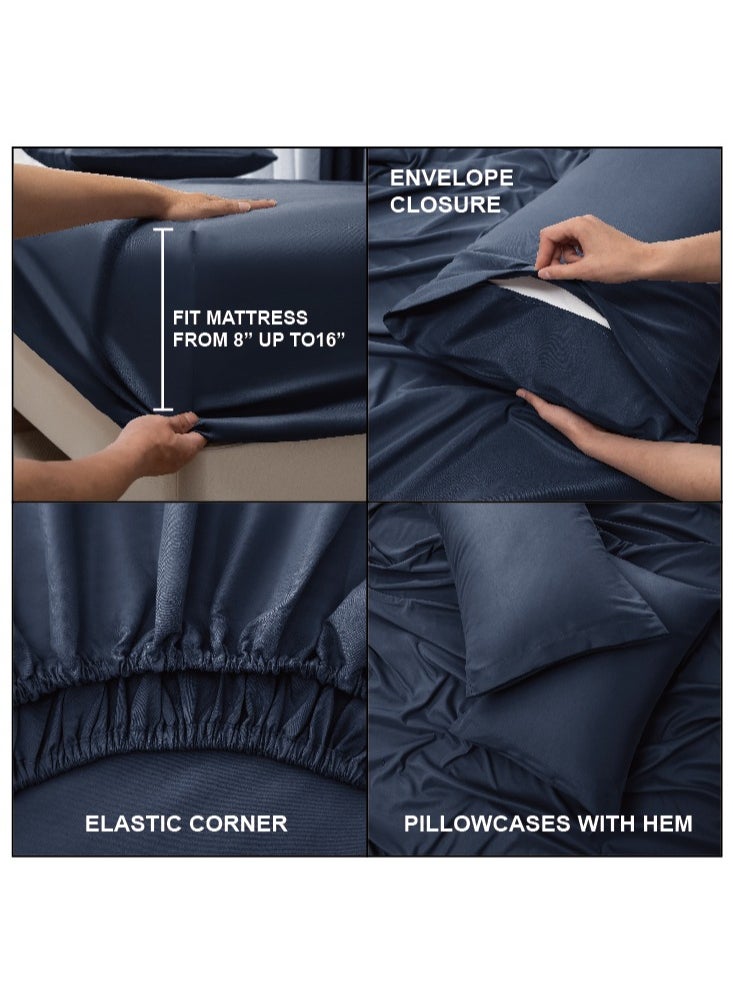 Panax Bedding Double Bed Sheets Set - 4 Piece Bedding - Brushed Microfiber - Shrinkage and Fade Resistant - Easy Care (Navy, Double) - pzsku/Z3508914DA66CA3FF8294Z/45/_/1723728898/4c871cdc-cf87-448b-8228-af5c11dba674