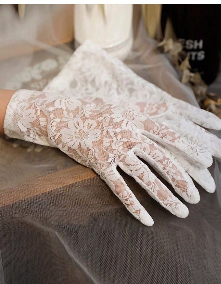 Elegant White Lace Fingered Bridal Gloves, Perfect Wedding Accessory