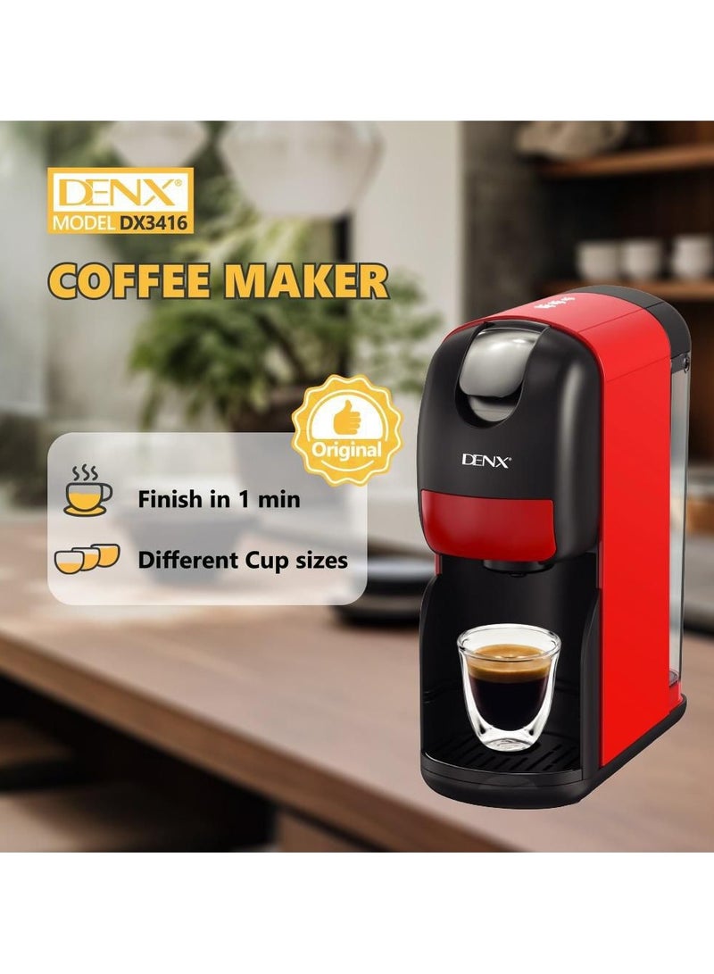 DENX DX3416 3-in-1 Multi-Capsule Coffee Machine - 20 Bar Pressure, 1400 Watts, 1 Liter Capacity, Auto Shut-Off, 1-Minute Preparation, Compatible with Multi-Capsules - Image 3