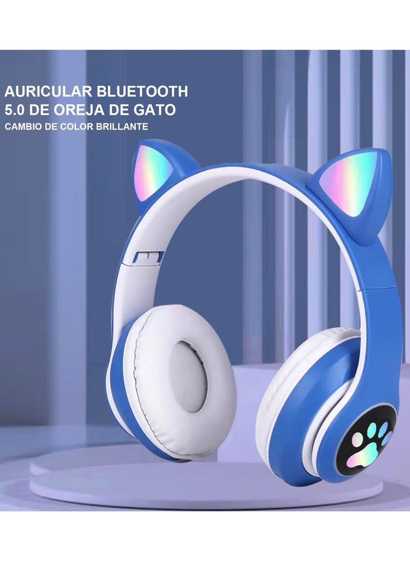 Generic - LED Light Up Wireless Stereo Cat Headset Headphones - Image 1