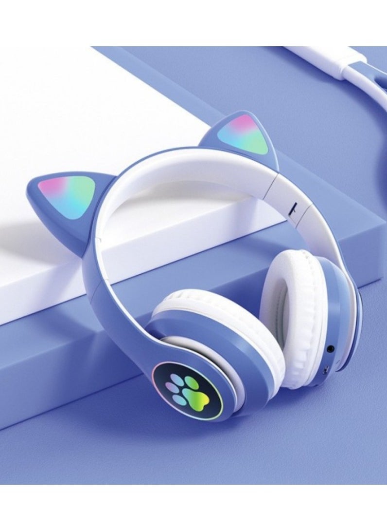 Generic - LED Light Up Wireless Stereo Cat Headset Headphones - Image 1
