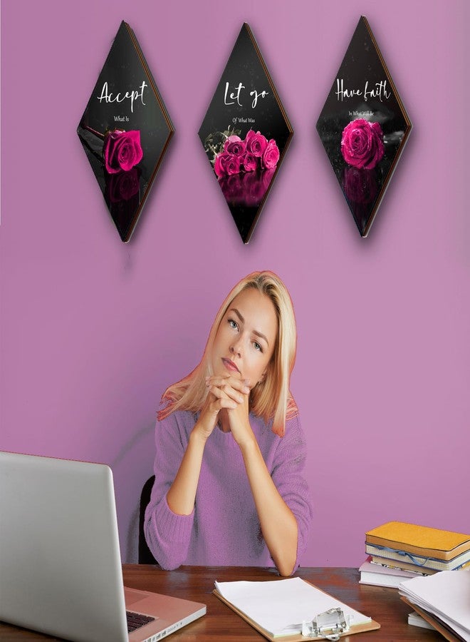 ZINYAZHE 3 Pcs Pink Wall Decor Pink Rose Bathroom Decor Farmhouse Pink Bedroom decor Inspirational Wood Office Wall Art with Accept Let Go Have Faith Sign for Girl Women Living Room Bedroom(Pink Rose12x7 Inch) - Image 5