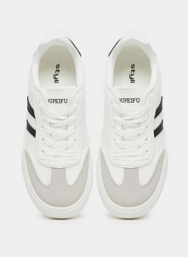 ستايلي Styli Striped Lace Up Sneakers