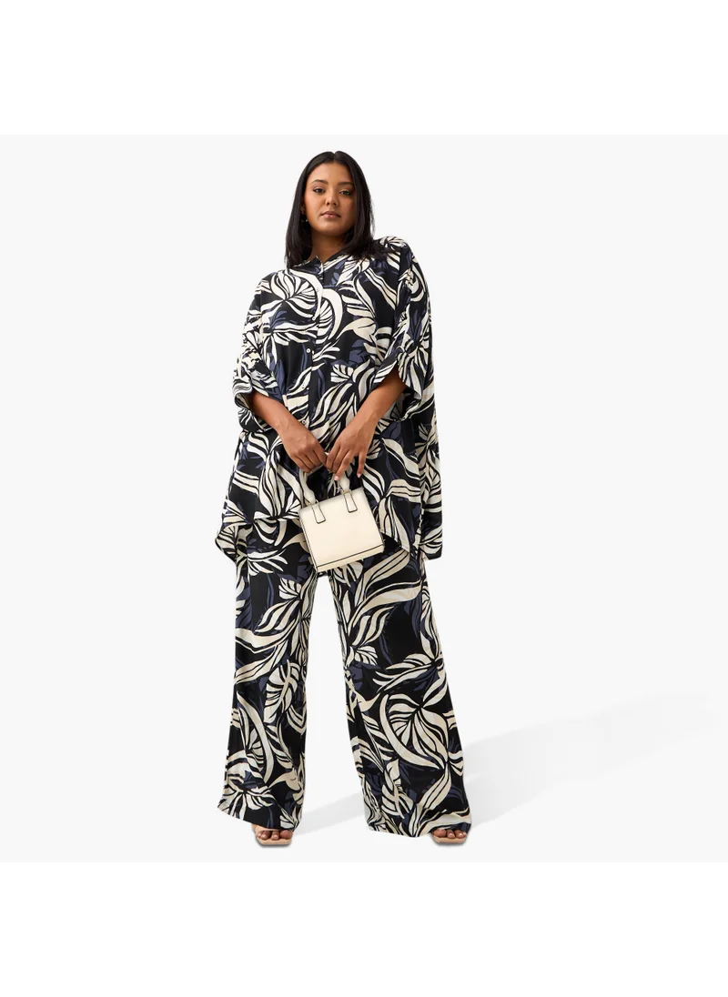  أولا بوبكن Plus Size Ulla Popken Leaf Print Wide Leg Pants