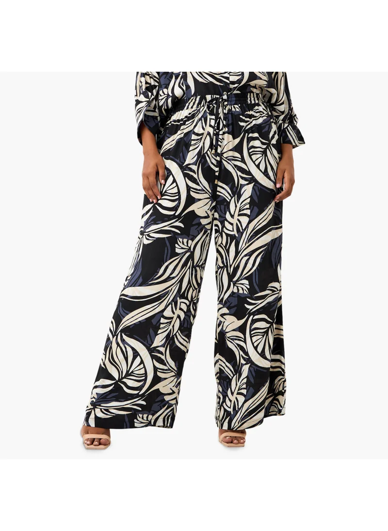  أولا بوبكن Plus Size Ulla Popken Leaf Print Wide Leg Pants
