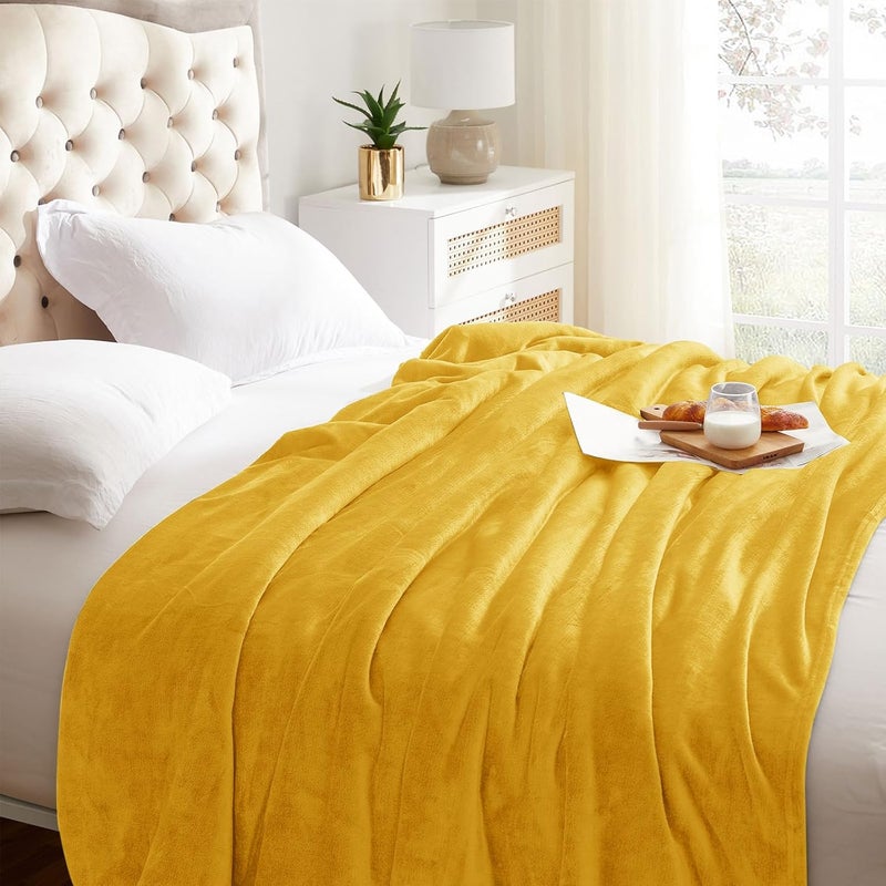 KMUSET Fleece Blanket Honey Yellow Lightweight Super Soft Cozy Fuzzy Bed Blankets Microfiber Factory Shop - Image 3