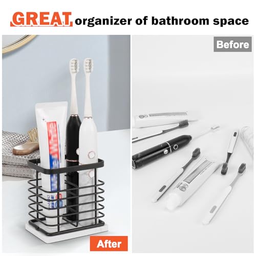 HarJue Toothbrush Holder, Luxurious Metal Toothbrush Toothpaste Holder with Marble Base for Bathroom, Multi-Slots Openwork Design, Bathroom Accessory for Storage and Organizer (Small, Matte Black) - Image 5