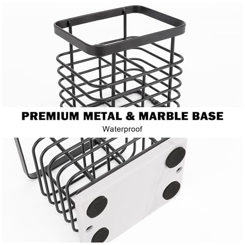 HarJue Toothbrush Holder, Luxurious Metal Toothbrush Toothpaste Holder with Marble Base for Bathroom, Multi-Slots Openwork Design, Bathroom Accessory for Storage and Organizer (Small, Matte Black) - Image 4