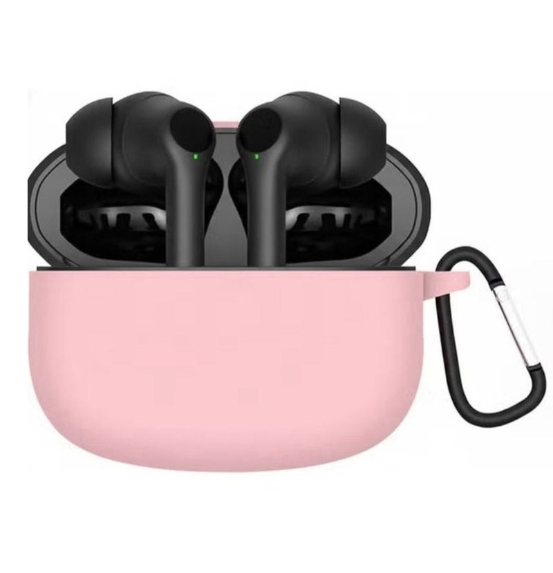Compatible with Oraimo Buds Z Case Cover, Soft Silicone Shockproof Protective Case Wireless Earbuds with Carabiner, Front LED Visible (Pink) - Image 1