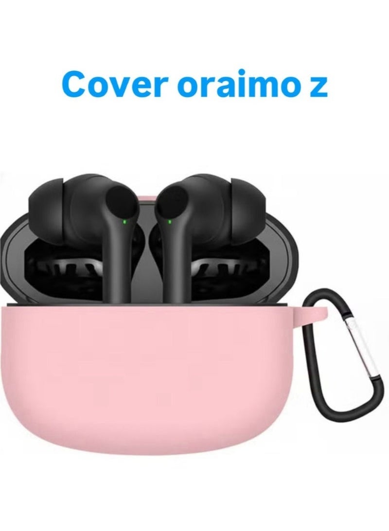 Compatible with Oraimo Buds Z Case Cover, Soft Silicone Shockproof Protective Case Wireless Earbuds with Carabiner, Front LED Visible (Pink) - Image 2