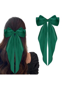 WLLHYF Satin Silky Long Tail French Barrettes Bowknot Metal Hair Pins Hair Clamps for Women and Girls  Perfect for Weddings Birthdays Parties Green