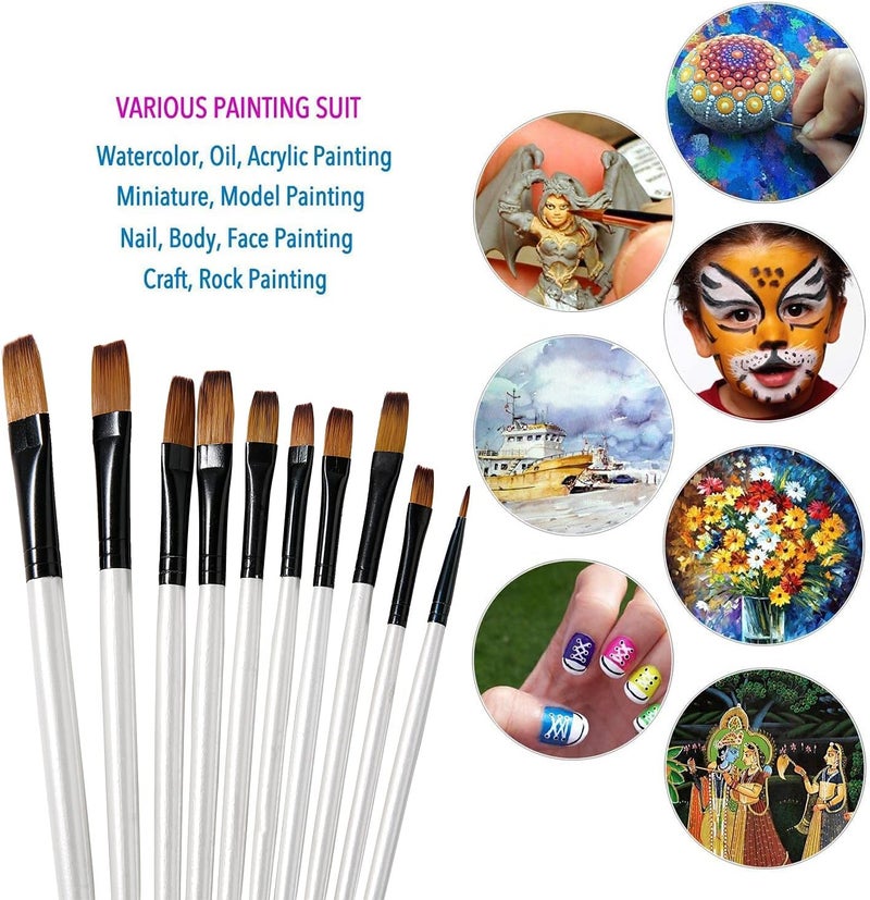 GETHPEN Art Paint Brushes Set, 12 PCS Nylon Professional Flat Paint Brushes for Watercolor, Oil Painting, Acrylic, Face Body Nail Art, Crafts, Rock Painting - Image 5