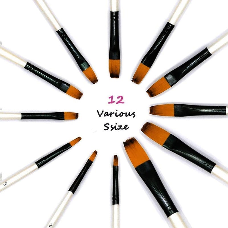 GETHPEN Art Paint Brushes Set, 12 PCS Nylon Professional Flat Paint Brushes for Watercolor, Oil Painting, Acrylic, Face Body Nail Art, Crafts, Rock Painting - Image 2
