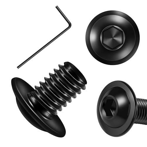Mywish M6 x 8mm 25Pcs Flange Button Head Hex Socket Cap Screws Bolts, 304 Stainless Steel Furniture M6x1.0 Bolts Full Thread, Black Oxide & Hex Spanner - Image 1