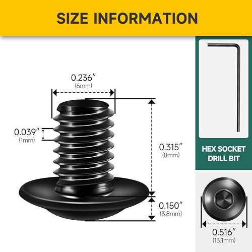Mywish M6 x 8mm 25Pcs Flange Button Head Hex Socket Cap Screws Bolts, 304 Stainless Steel Furniture M6x1.0 Bolts Full Thread, Black Oxide & Hex Spanner - Image 2