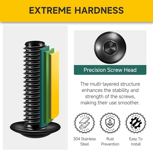 Mywish M6 x 8mm 25Pcs Flange Button Head Hex Socket Cap Screws Bolts, 304 Stainless Steel Furniture M6x1.0 Bolts Full Thread, Black Oxide & Hex Spanner - Image 3