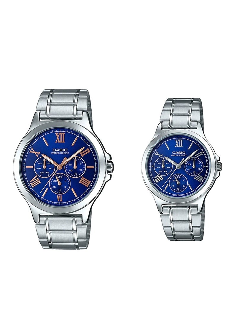 CASIO Casio Stainless Steel Band Blue Dial Couple Wrist Watch MTP-V300D-2A-LTP-V300D-2A 