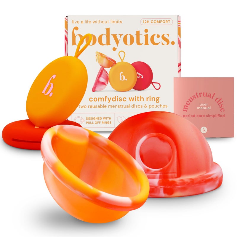 Bodyotics Menstrual Disc Reusable, 2-Pack Size S & L - Softer Than Menstrual Cups and Can Be Used Intimate Moments - Comfort-Fit Period Disc Set with 12 Hr Wear - 100% Medical Grade Silicone - Image 1