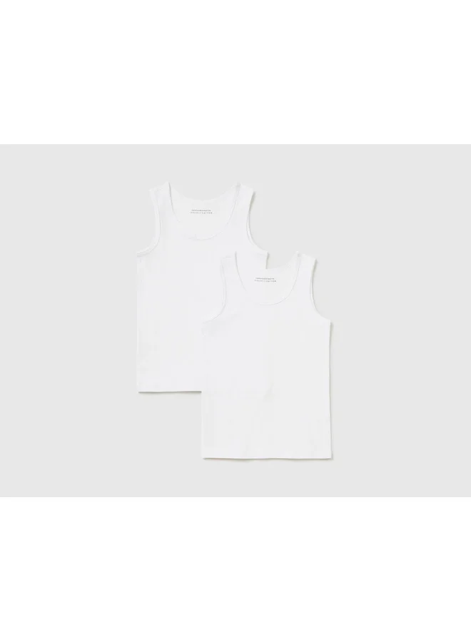 UNITED COLORS OF BENETTON Two Tank Tops In Stretch Organic Cotton